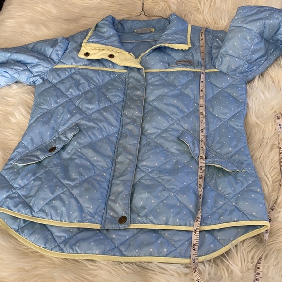 Columbia PFG light blue white polkadotted puffer zip button up skii jacket coat - Picture 10 of 16
